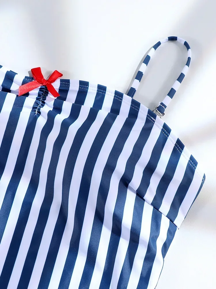Print Swimsuits Striped One Piece Set For Women Sexy Bodysuit High Cut Beachwear 2025 Summer Bathsuit