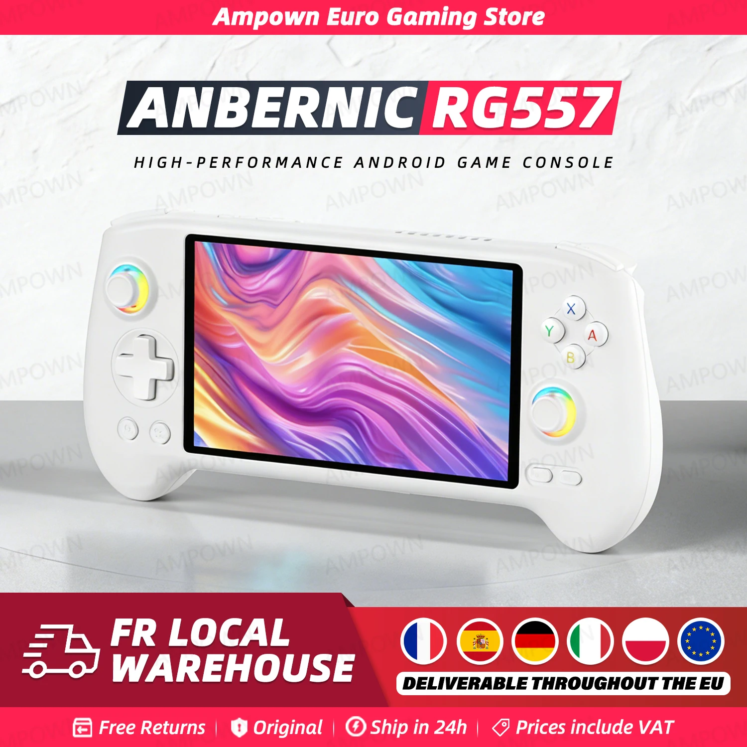 Console de jeu portable ANBERNIC RG557, processeur Dimensity, écran AMOLED 5,48 pouces, sortie DP, système d'exploitation Android, joystick capacitif, ventilateur de refroidissement