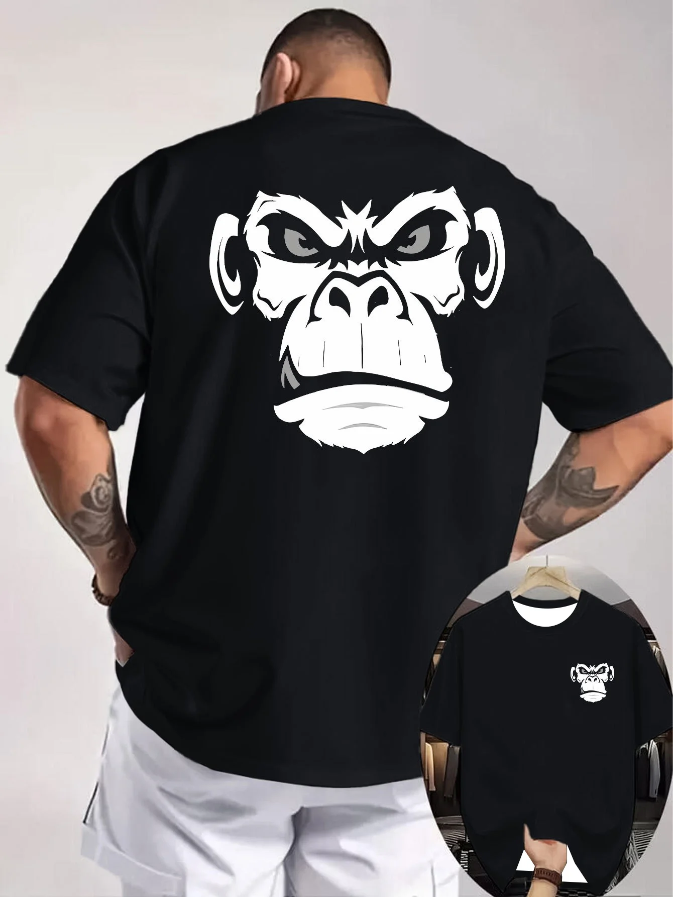 Angry Gorilla Head Print Men's Short Sleeve T-Shirt, Trendy Style, Simple& Fashionable, Versatile for Daily Commute and Casual Wear, Suitable for All Seasons and Ideal as a Gift