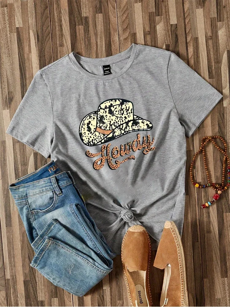 Zomer Mode Korte Mouwen T-Shirt T-Shirt T-Shirt Met Print O-hals Casual T-Shirt Dameskleding Western Howdy Vrouwen T-Shirt