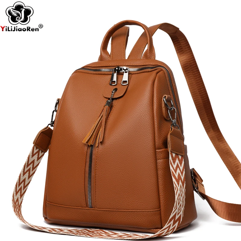 Fashion Backpacks Women Big Travel Bagpack Ladies Daypacks Large School Bags for Girls Solid Color Leather Rucksacks Female