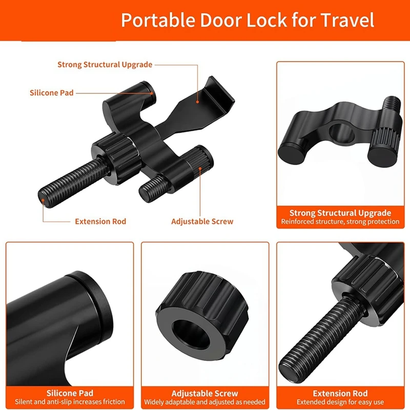 Portable Door Lock Heavy-Duty Home Security Door Lock Travel Lockdown Locks For Additional Safety And Privacy 2 Pack