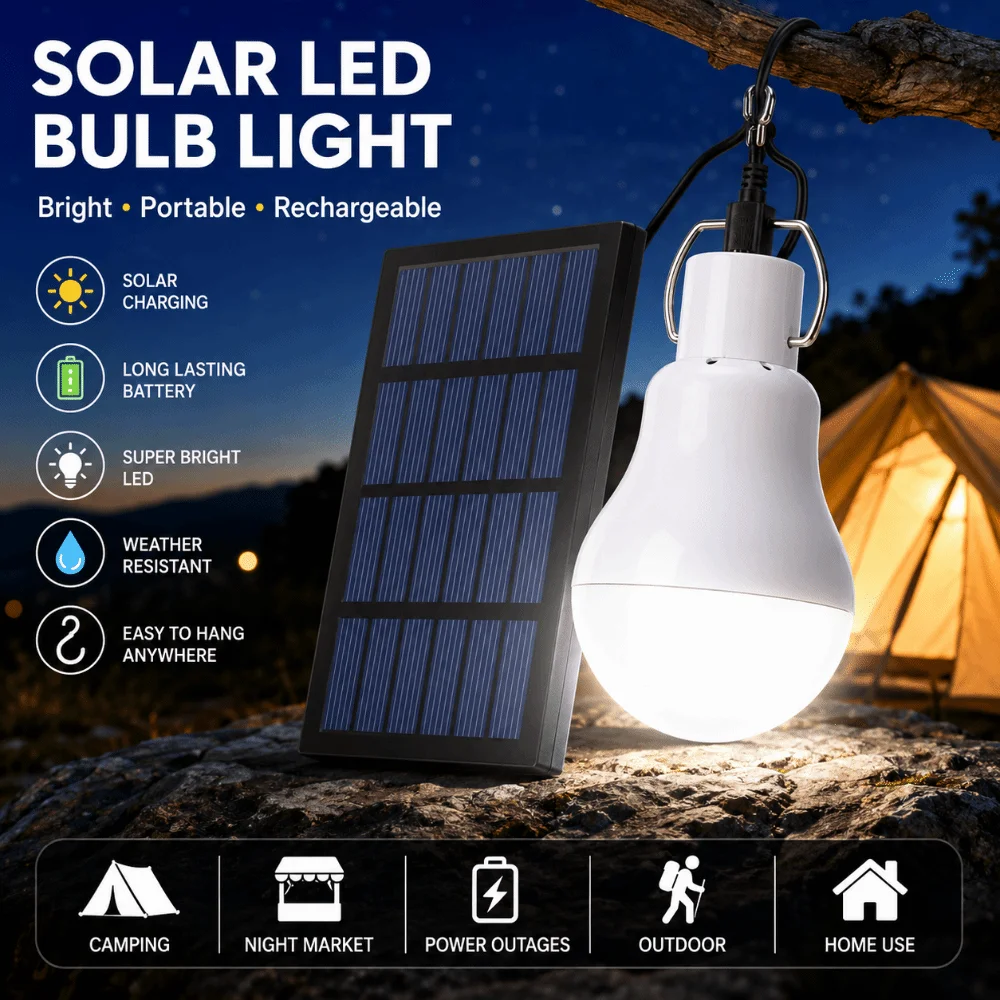 Portable Waterproof LED Solar Lamp Bulb USB Charged Bulb Powered Lamp Emergency Sunlights Hanging Solar Light Bulb Outdoor