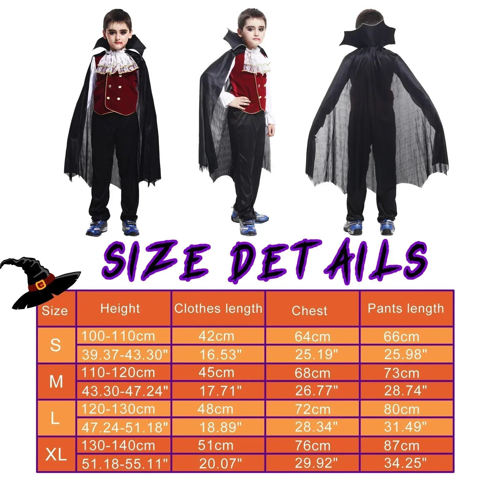 Kinder Mädchen Stehkragen Vampir-Königin Kostüm Langarm Rot-Schwarzes Gothic-Kleid Kinder Halloween Teufel Rollenspiel-Outfit – Detail 2