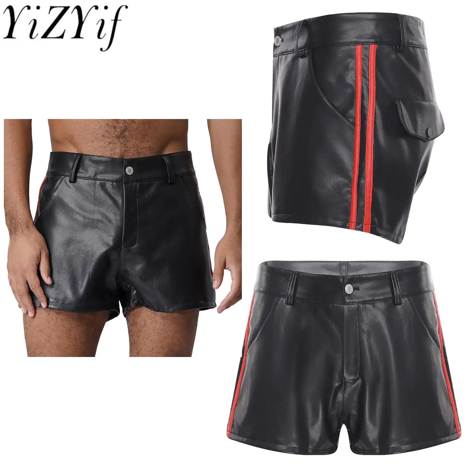 Celana Pendek Mini Kulit PU Cargo Pinggang Tinggi Pria dengan Kantong, Celana Pendek Cargo Kulit Imitasi Matte untuk Aktivitas Sehari-hari, Santai, Bersepeda, dan Liburan