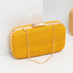 Casual Straw Women's Bag Yellow Clutch Woven Handbags Top Quality Luxury Bags Party Women's Shoulder Bags Purses Fashion Pouch