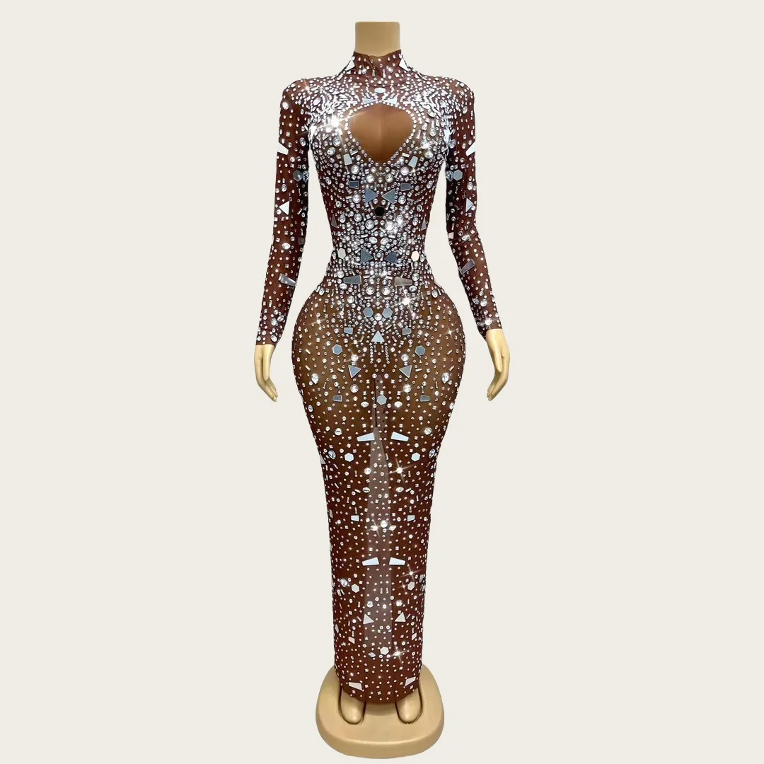 Loukongxiong Flashing Mirror Long Party Dress Birthday Celebrate Wedding Evening Prom Clothing Sexy Chic Ladies Evening Gown