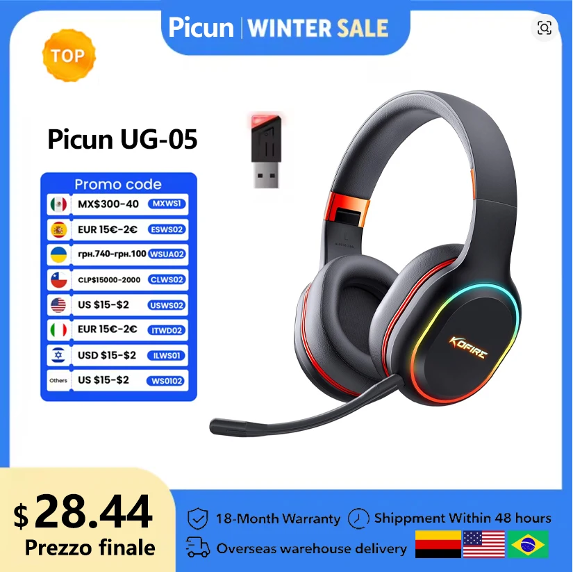 Kofire UG-05 auriculares para juegos 2,4G BT5.0 auriculares inalámbricos con micrófono RBG luz vibración auriculares Bluetooth para PS4 PS5 PC Switch