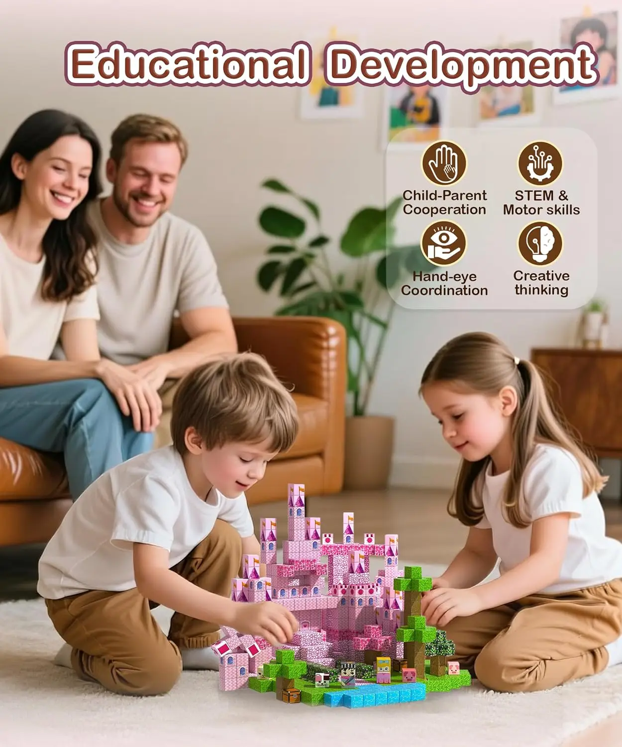 Blocs magnétiques portables 3D pour enfants, ensemble de Construction de château de princesse, jouet éducatif sensoriel STEM pour cadeau de Puzzle d'anniversaire