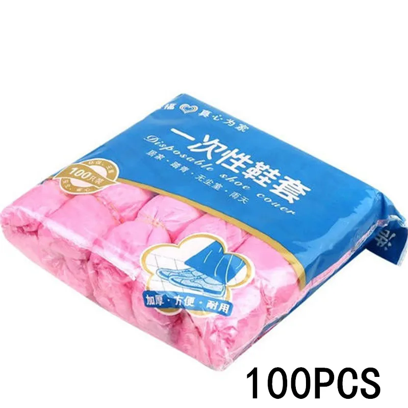 100/500/1000PCS Pink Disposable Waterproof Shoe Cover Plastic Non-slip Foot Cover Indoor Shoe Cover Home Use Plastic Shoe Cover