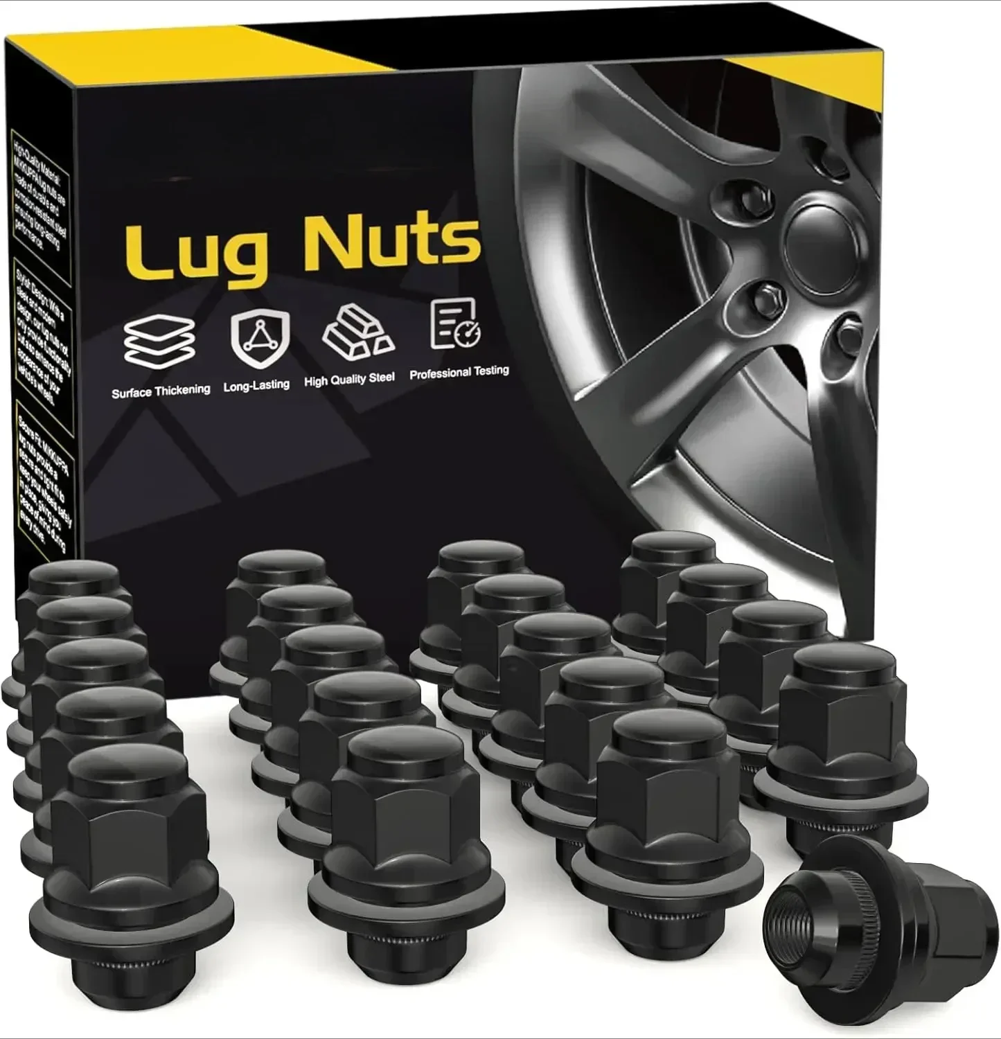 20pcs M12x1.25 Lug Nuts - 1.47 Inch 13/16 Hex OEM Mag Washer Style Factory Replacement Black Replacement for Nissan