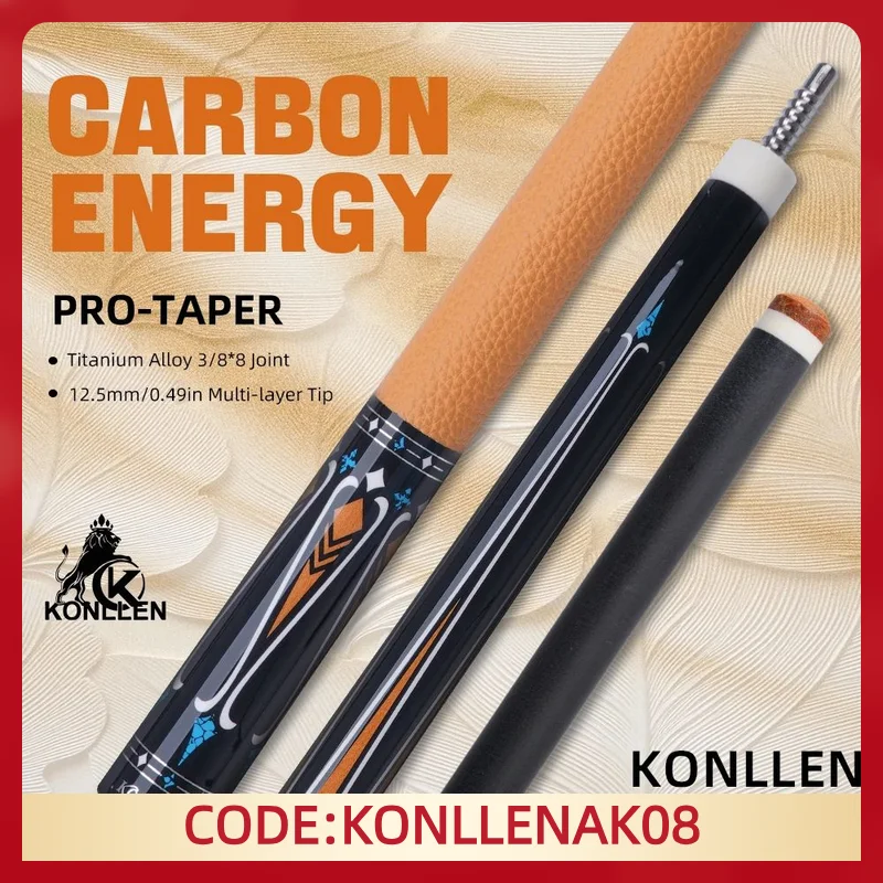 

KONLLEN Carbon Fiber Pool Cue Stick for Adults with 12.5mm Tip Low Deflection Professional Pool Cue Billiard Cues