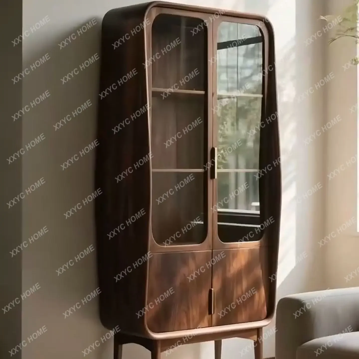 K Wine cabinet Solid wood Modern simple light luxury display cabinet Living room wall storage cabinet