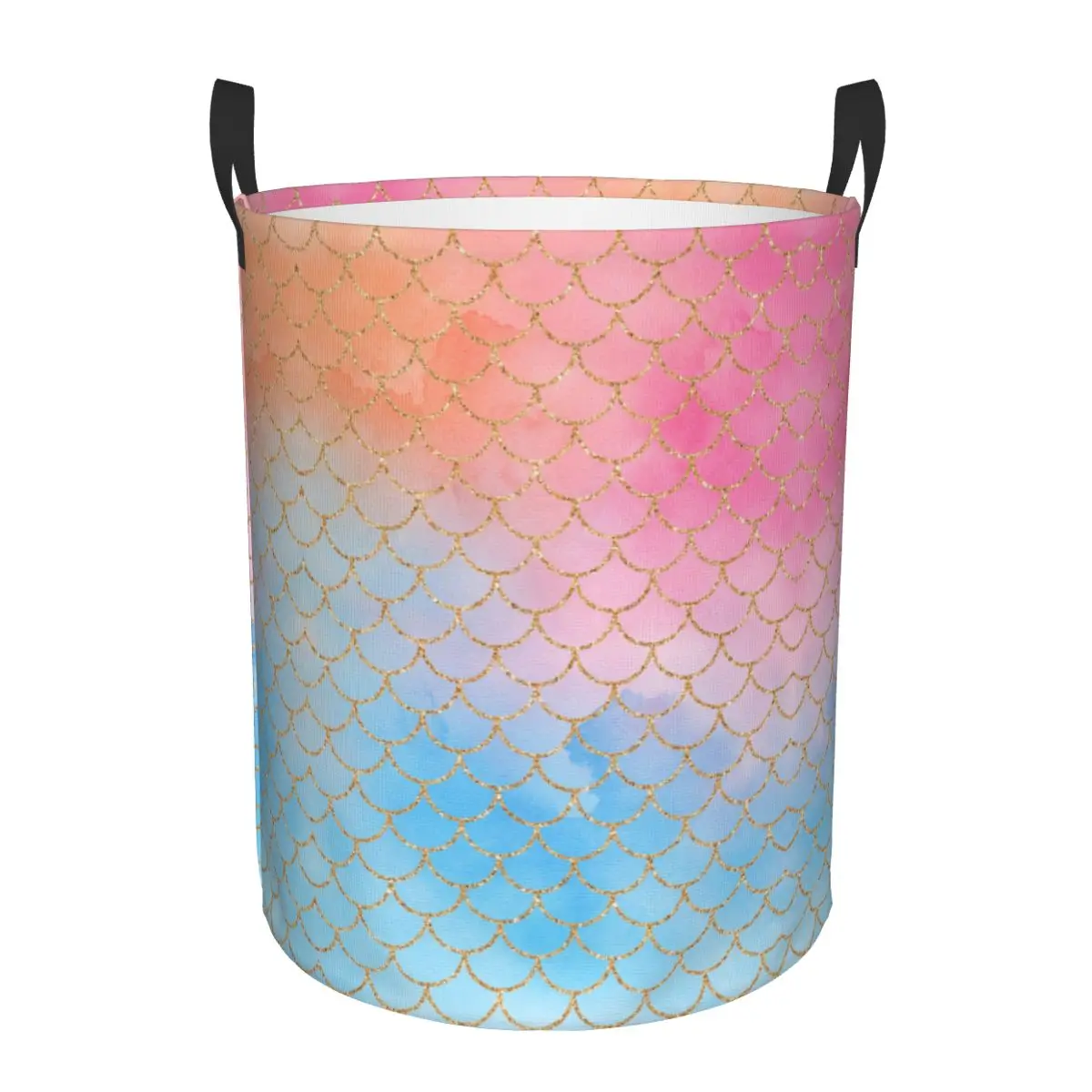 Custom Mermaid Scales Laundry Basket Foldable Rainbow Fish Clothes Toy Hamper Storage Bin for Kids Nursery