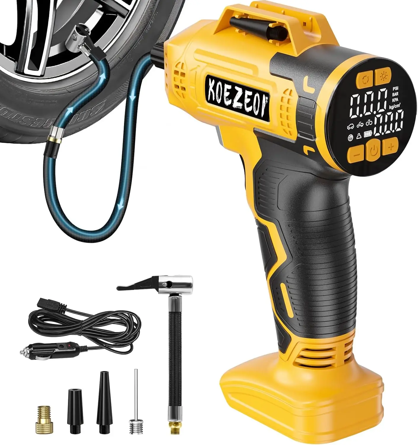 

Portable Cordless Tire Inflator, 160PSI Air Compressor with Digital Gauge & LED Light for Car and Balls