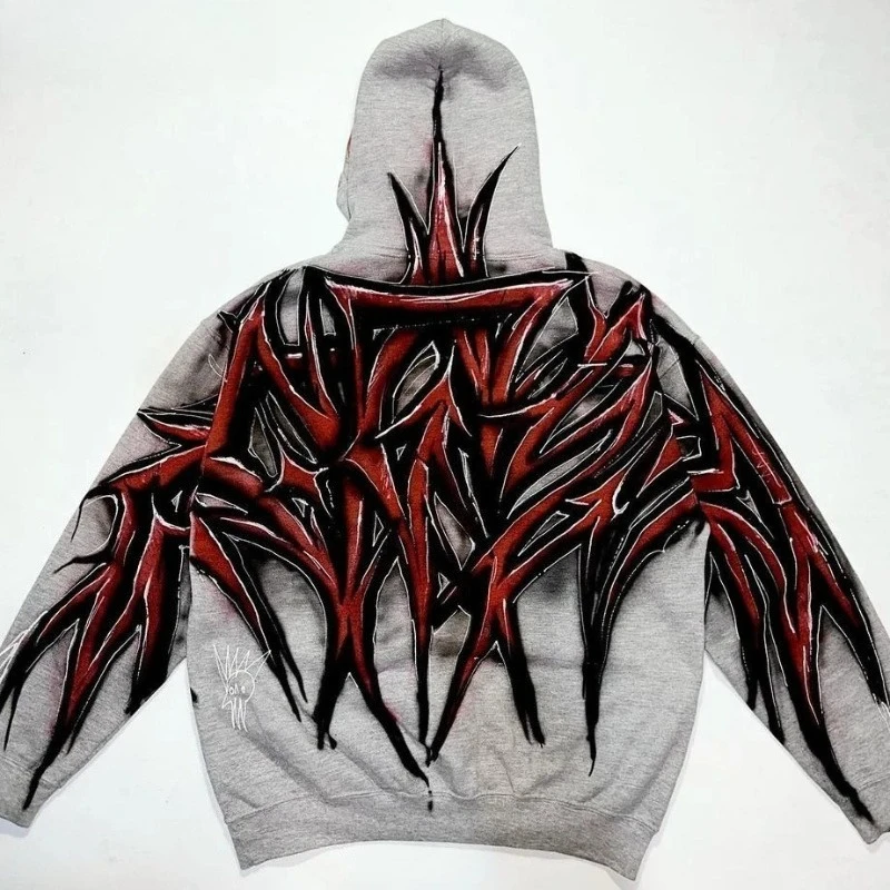 

American Luxury Gothic Punk Y2k Streetwear Men Hoodie Oversized Graffiti Sweatshirt Edgy Retro Outerwear Trendy Harajuku Hip Hop