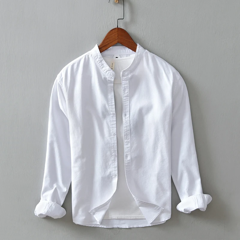 

Мужская повседневная круглая ткань из чистого хлопка Long Sve Ox Cloth irt Ne Slim Fit Bla Base Spring Autumn Trendy Busin Casual S...