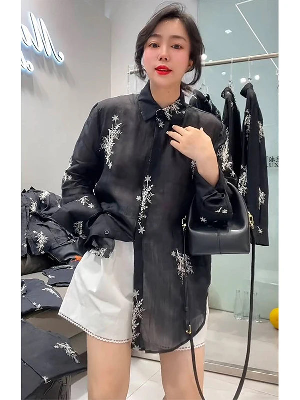 كتان ثقيل الوزن أنيق للنساء من irt متوسط الطول كاجوال irt كوري Sle طويل Sve بتفاصيل أزرار وتصميم مطرز #2