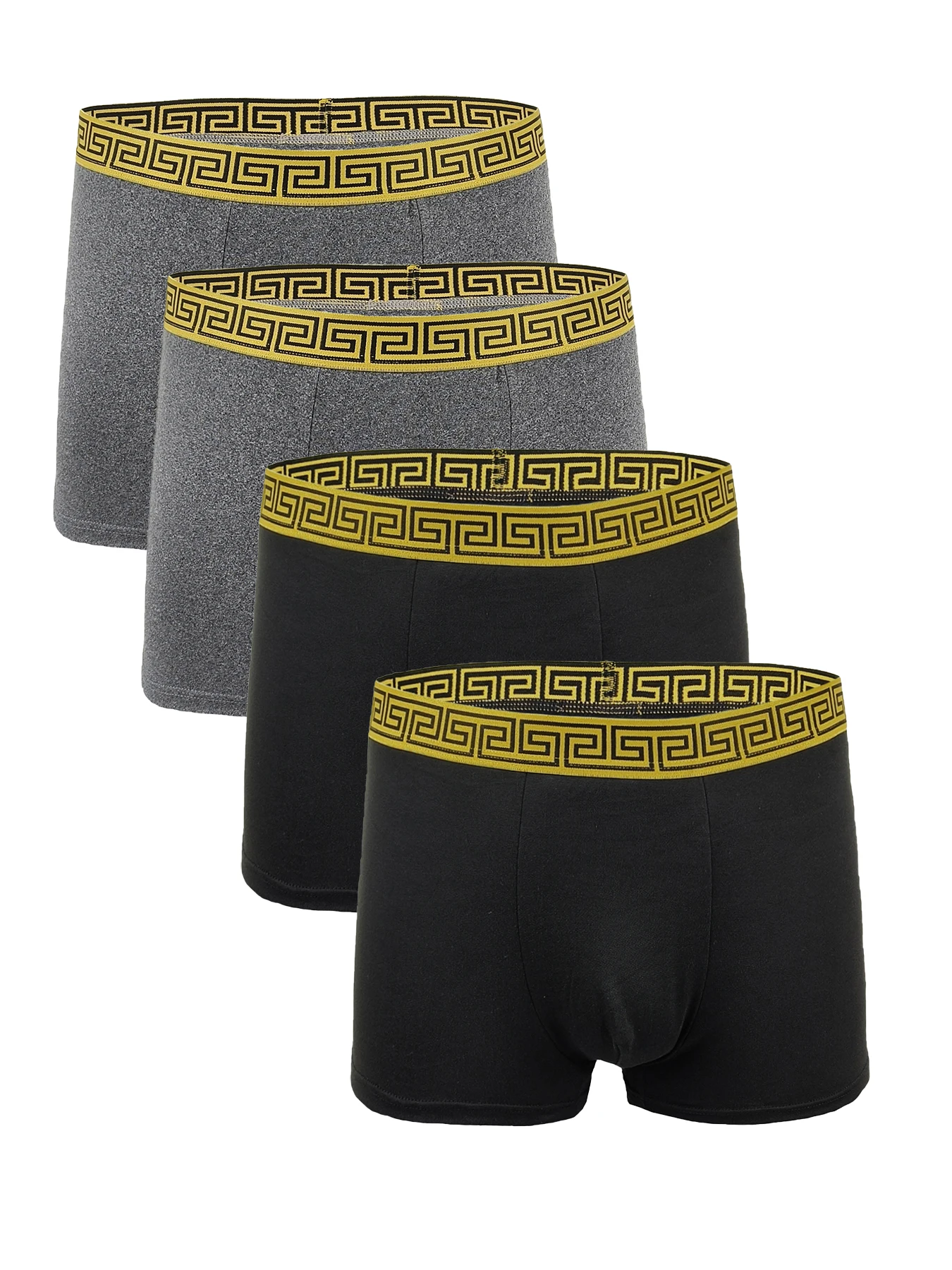 

Мужские трусы-боксеры из 4 предметов из полиэстера — пояс с греческим ключом, черный и серый комплект нижнего белья