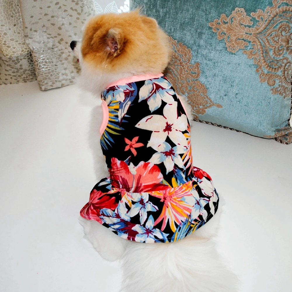 Dog Dress Spring Summer Floral One-piece Pet Skirt Soft Breathable Polyester Seaside Outfit Cute for Home Outgoing Puppy Party