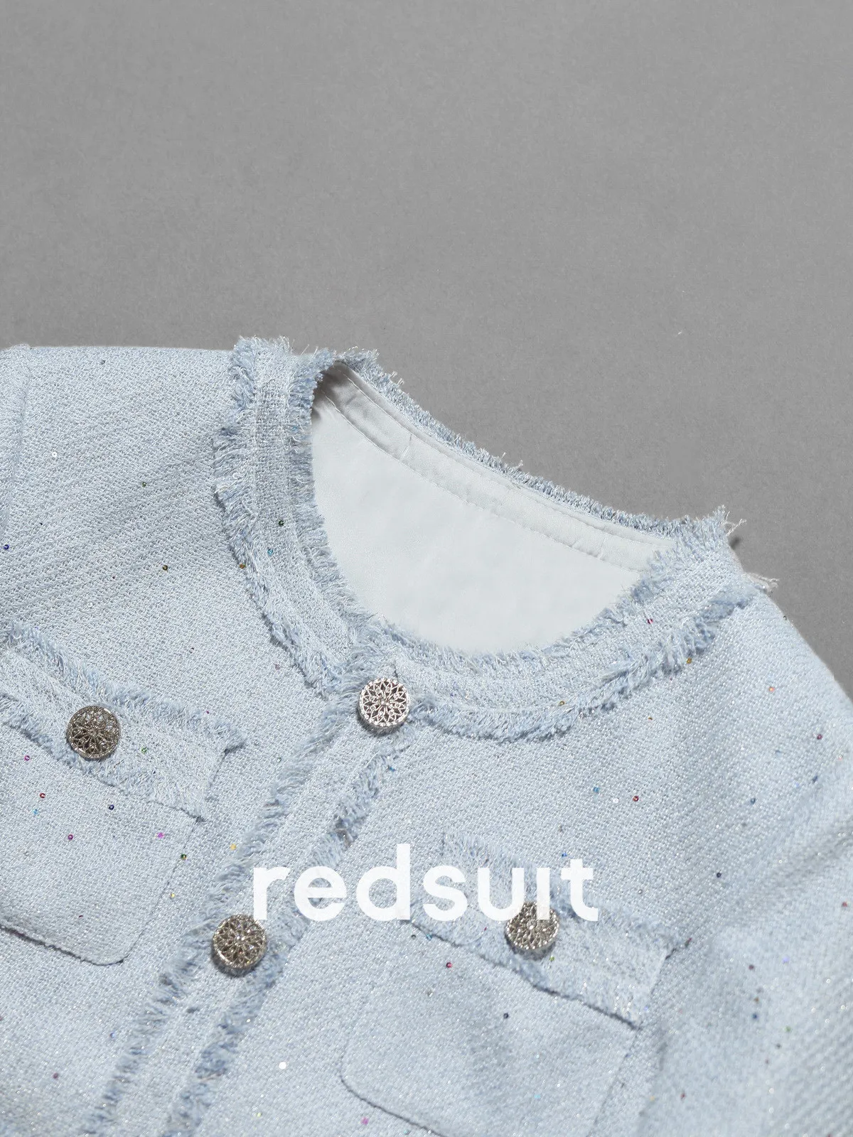 New Elegant short sleeved jacket, classic round neck blue top Custom Sizes