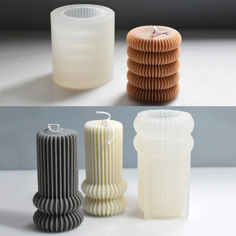 3D Gestreifte Zylinder Silikon Kerze Formen Handgemachte Aromatherapie Gips Seife Harz Zement Handwerk Machen Werkzeuge Hause Dekorative Kunst