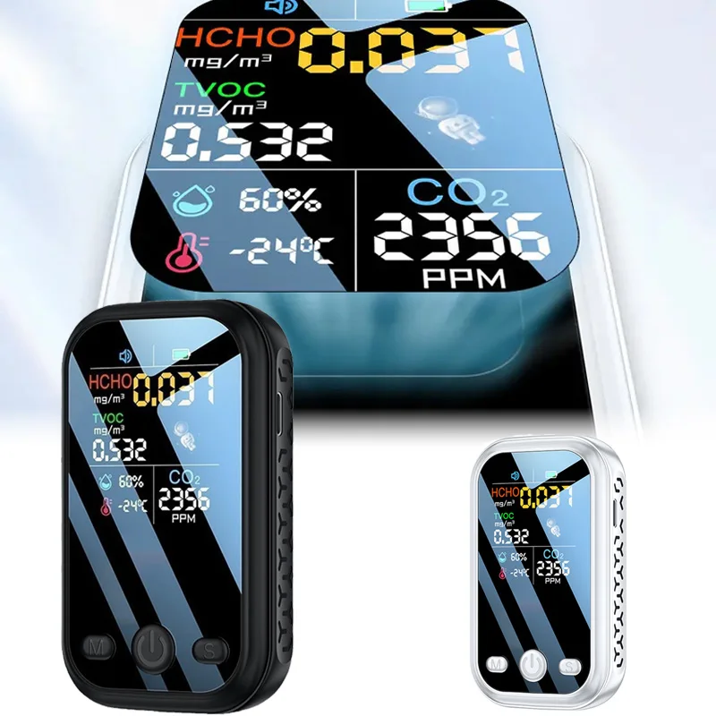 كاشف جودة الهواء 3 في 1 CO/Methane/Smoke مع مستشعر درجة الحرارة والرطوبة، بطارية 1000 مللي أمبير في الساعة للمنزل والخارجي والسيارة
