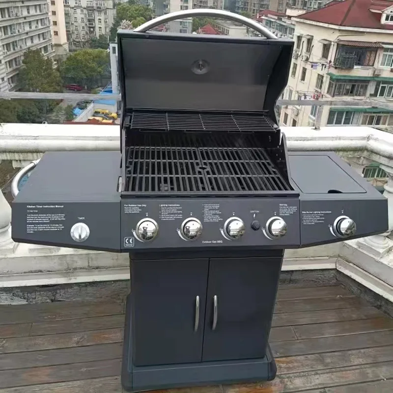 High quality gas and charcoal BBQ grill, gas stove,outdoor black gas BBQ grill,five burners+side burner,gas or charocal bbq gril