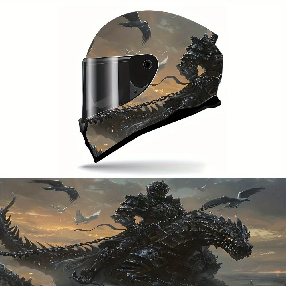 

Dragon Knight Motorcycle Helmet Vinyl Decals - Waterproof & Scratch-Resistant Self-Adhesive Stickers, Shiny Rectangular Design F
