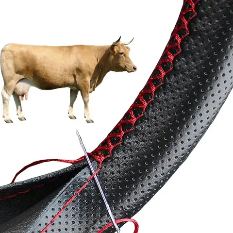 Protector de cuero genuino para volante trenzado de coche, accesorios de dirección antiarañazos