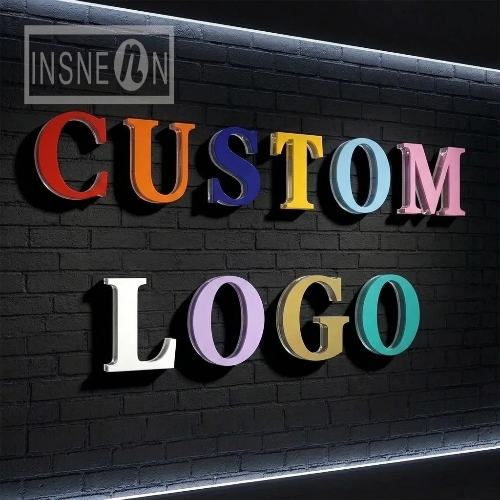 

Custom Acrylic Letters Signs Wall-Mounted Logo Luminous Outdoor 3D Signage Company Store Light Signboard, Home Business Decor