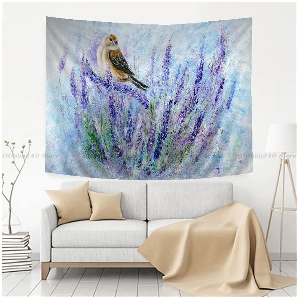 Tapiz de pintura al óleo de flores y pájaros para sala de estar, decoración de dormitorio, arte, decoración del hogar