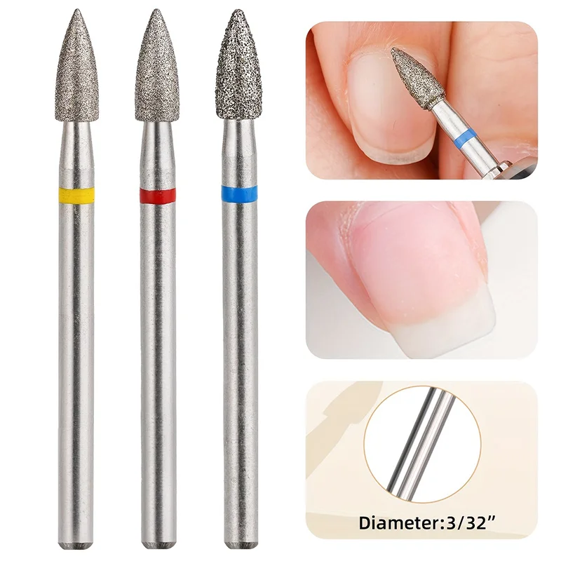 Kit-3PCS Diamond Nail Drill Bits for Manicure Electric Nail Drill Bits Accessory Pedicure Machine Nail File Gel Remover Tool