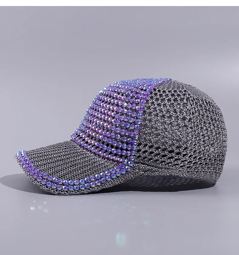 1pcs New mesh rhinestone baseball cap Outdoor sports breathable visor Travel sunscreen cap Stage performance, holiday party cap