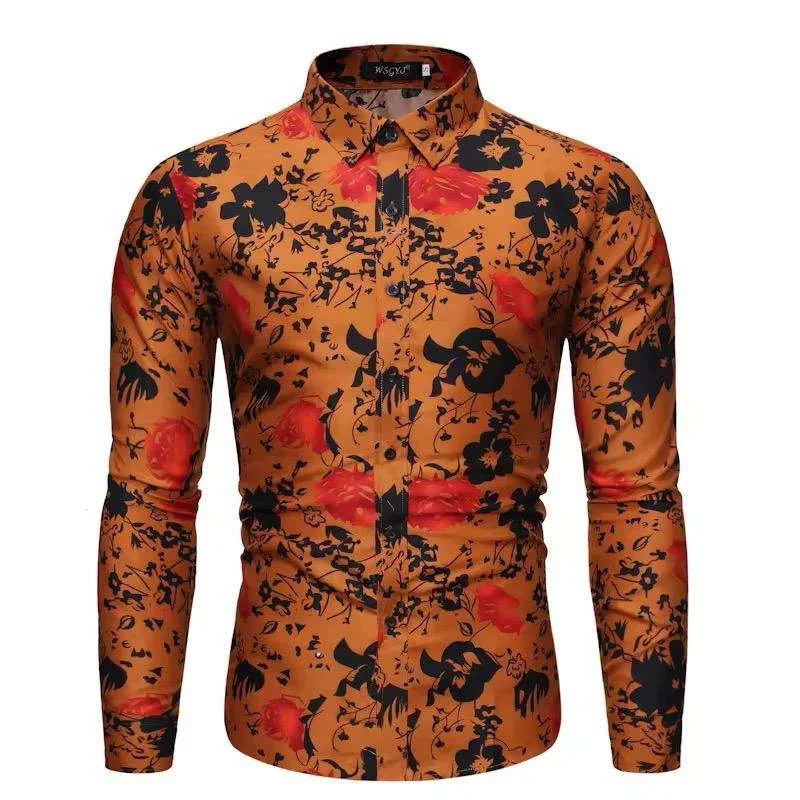 New Fashion 3D Flower Printed Shirt Men's Loose Lapel Button Shirt Men's Simple Formal Long Sleeve Xmas Christmas Shirt Top