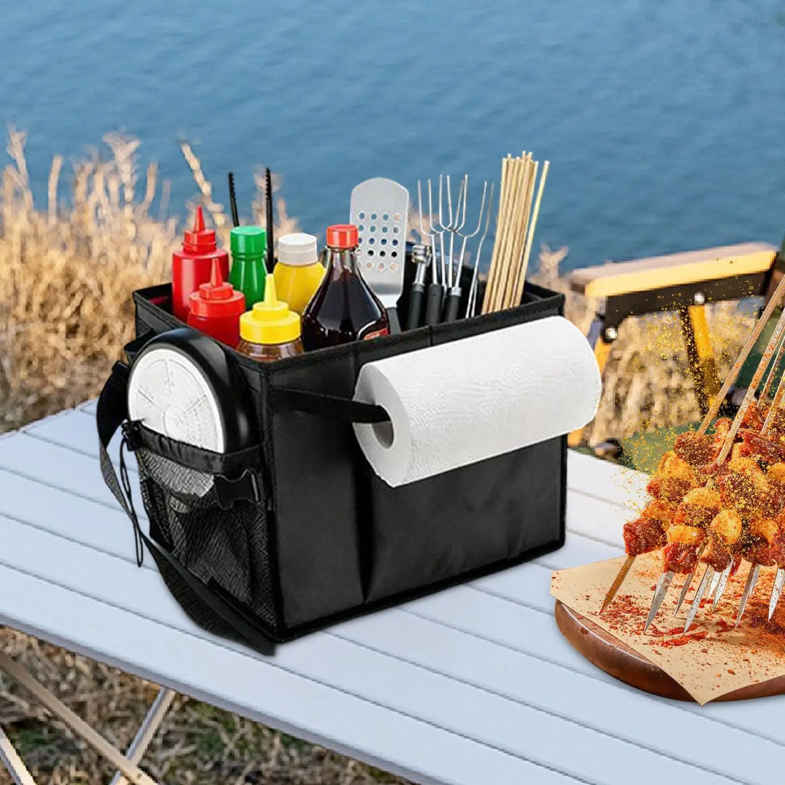 

Grill Utensil Storage Bag Camping Equipment Accessories Carrying Case Black Camping Gear Must Have BBQ Tool Organizer Foldable