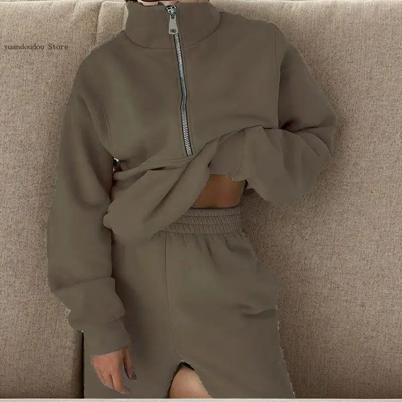 Spring European and American Women's Two-Piece Hoodie Fleece Sports Street Casual Fashion Set for Women