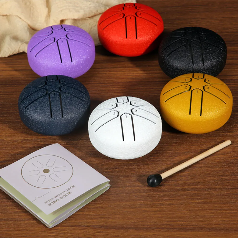 Rain Drum 3 Inches 6 Notes Outdoor Rain Drum Instrument Steel Tongue Drum Mini Handpan or Yoga Meditation Unique Gift