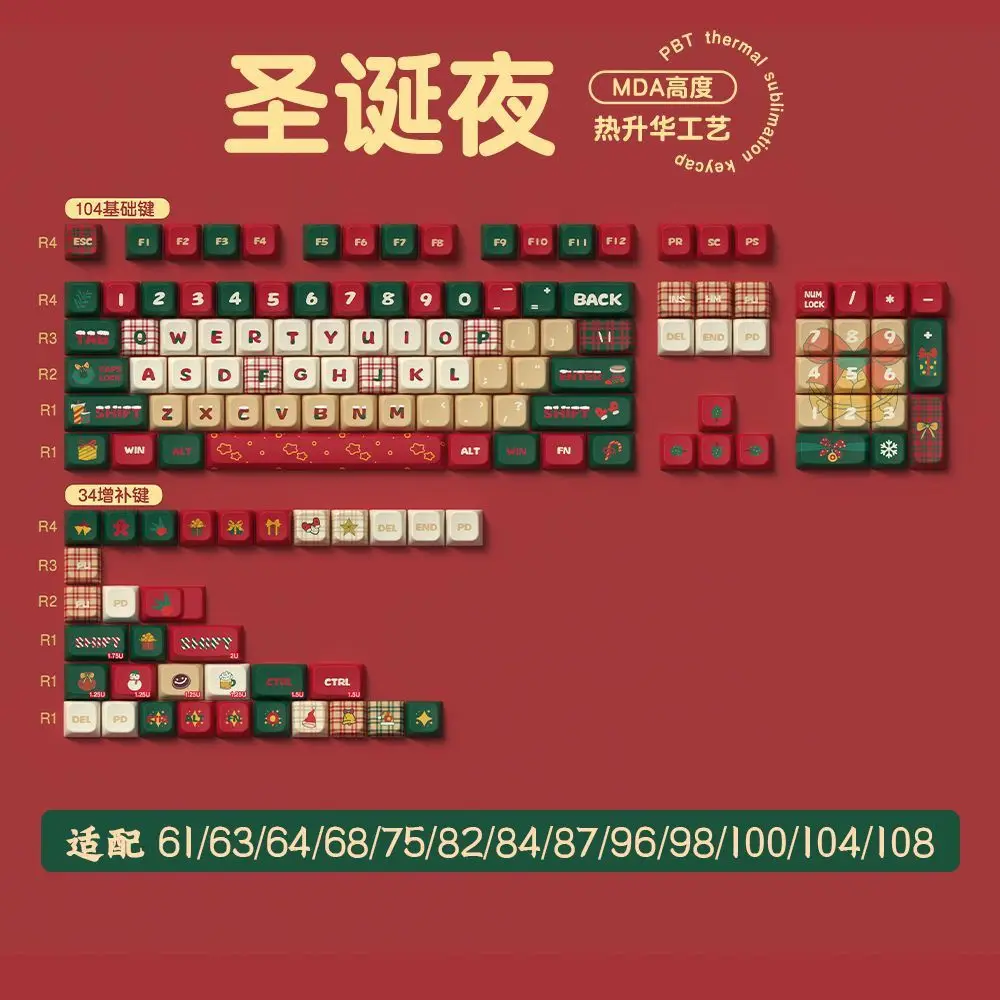 

Game keycaps MDA highly personalized customized pbt sublimation mechanical keyboard cap Christmas Eve theme five sides