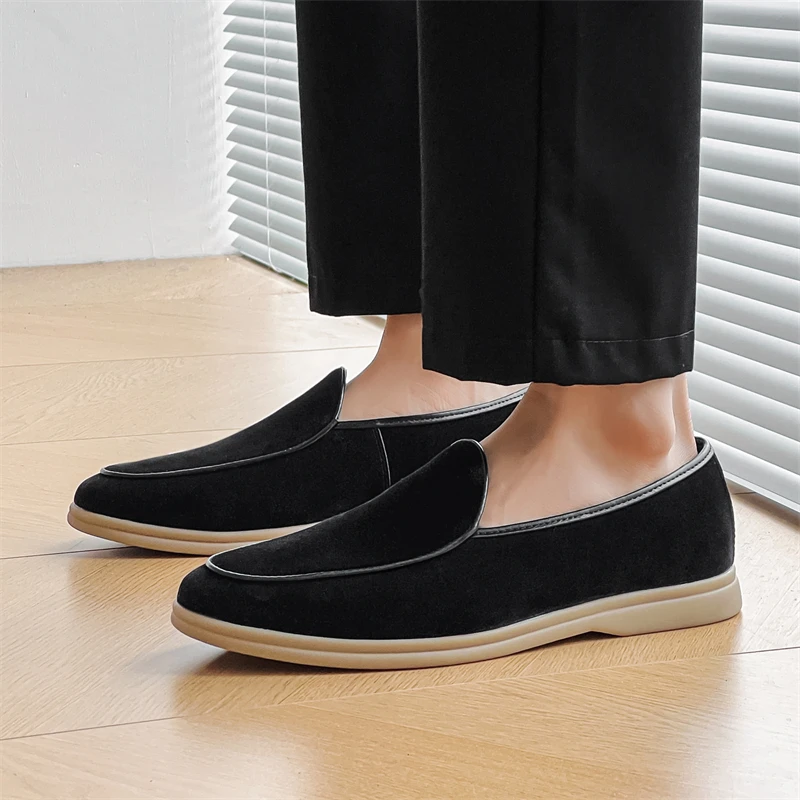 Fashion Men\'s Classic British Style Loafers Moccasins Men Casual Shoes Suede Leather Mens Light Comfortable Driving Flats