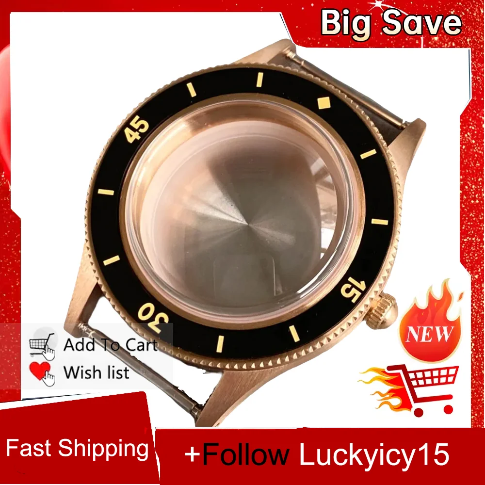 Solid Bronze 200M Dive Watch Case Fit for 50-Fathoms NH35 NH36 PT5000 Domed Sapphire Glass Lume Mark Ceramic Insert