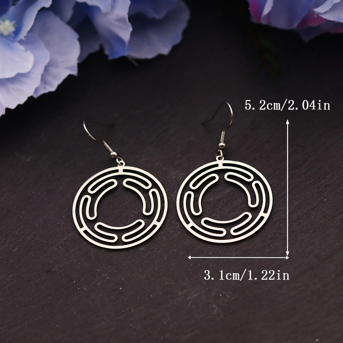 Kinitial Hekate Wheel Dangle Earrings Stainless Steel Triple Moon Strophalos Hecate Goddess Femme Wiccan Magic Amulet Jewelry