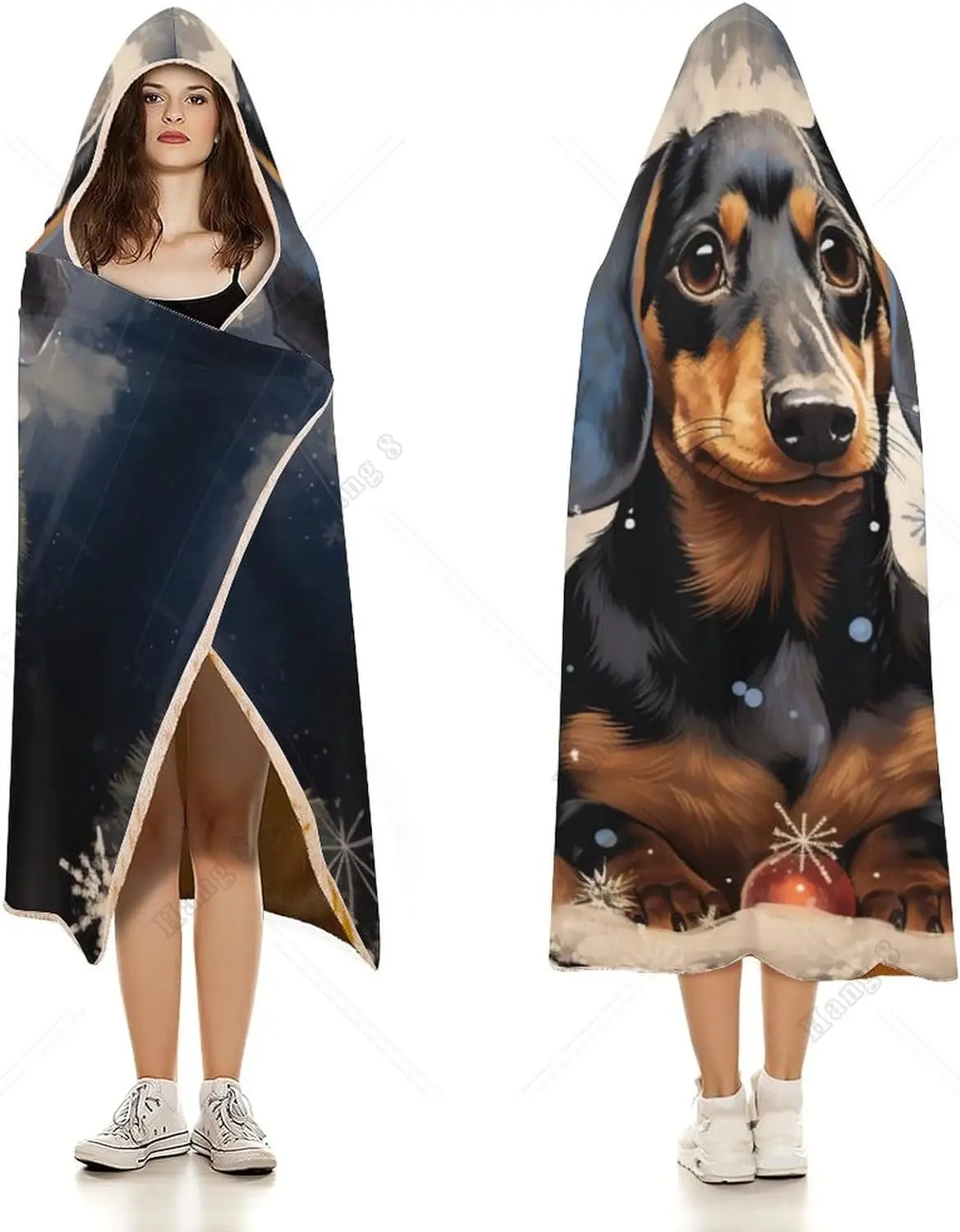 Blanket Hoodie Dachshund Xmas Wearable Hooded Blanket Cape Retro Art Wearable Blanket Hoodie Soft Plush Bedding for Kids Adults