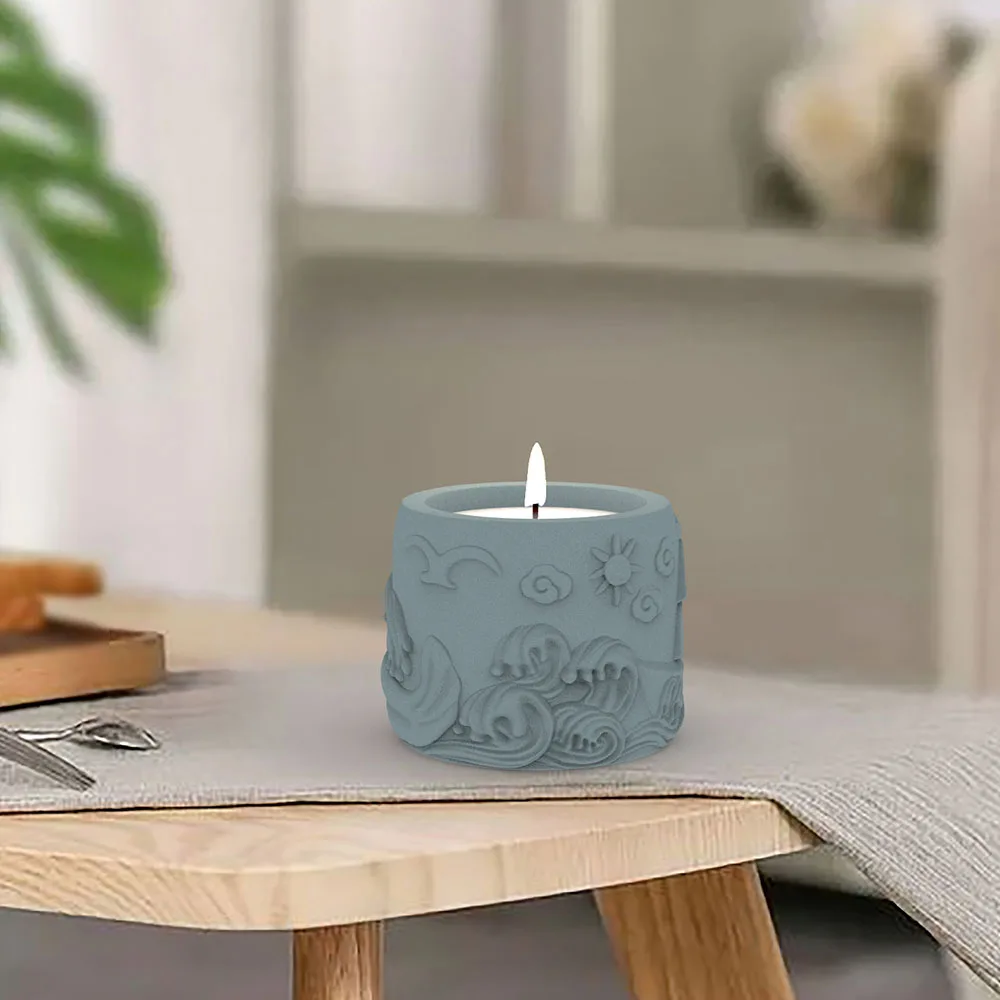 Sea Wave 3D Relief Cement Candle Cup Silicone  Mold, Concrete Candle Jar Mold, Home Decoration Aromatherapy Candle Pot Gift