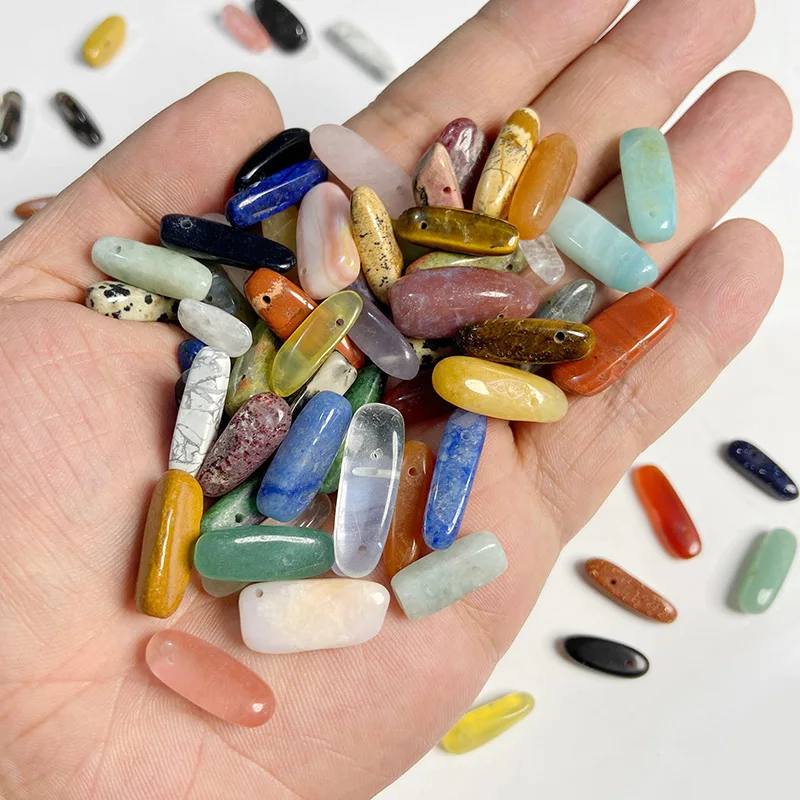 Top Drilled Natural Agates Stick Beads Pendant Quartz Stone Point Loose Beads for Jewelry Making DIY Bracelet Necklace Earrings