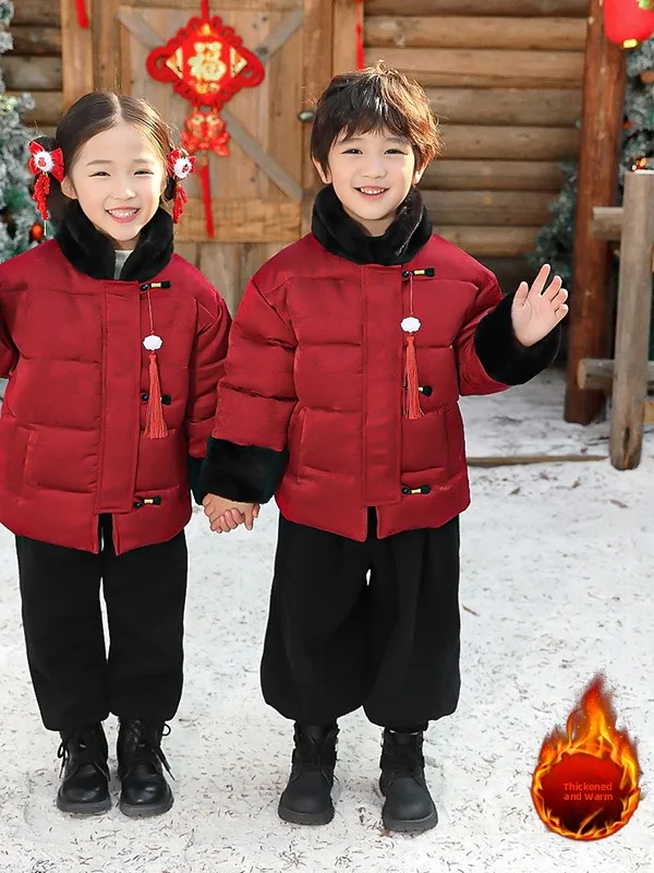 

Children's New Year Clothes Cotton Jaet for Boys And Girls Little Kids' Red Wind Baby Formal Wear Winter New Year Outfits