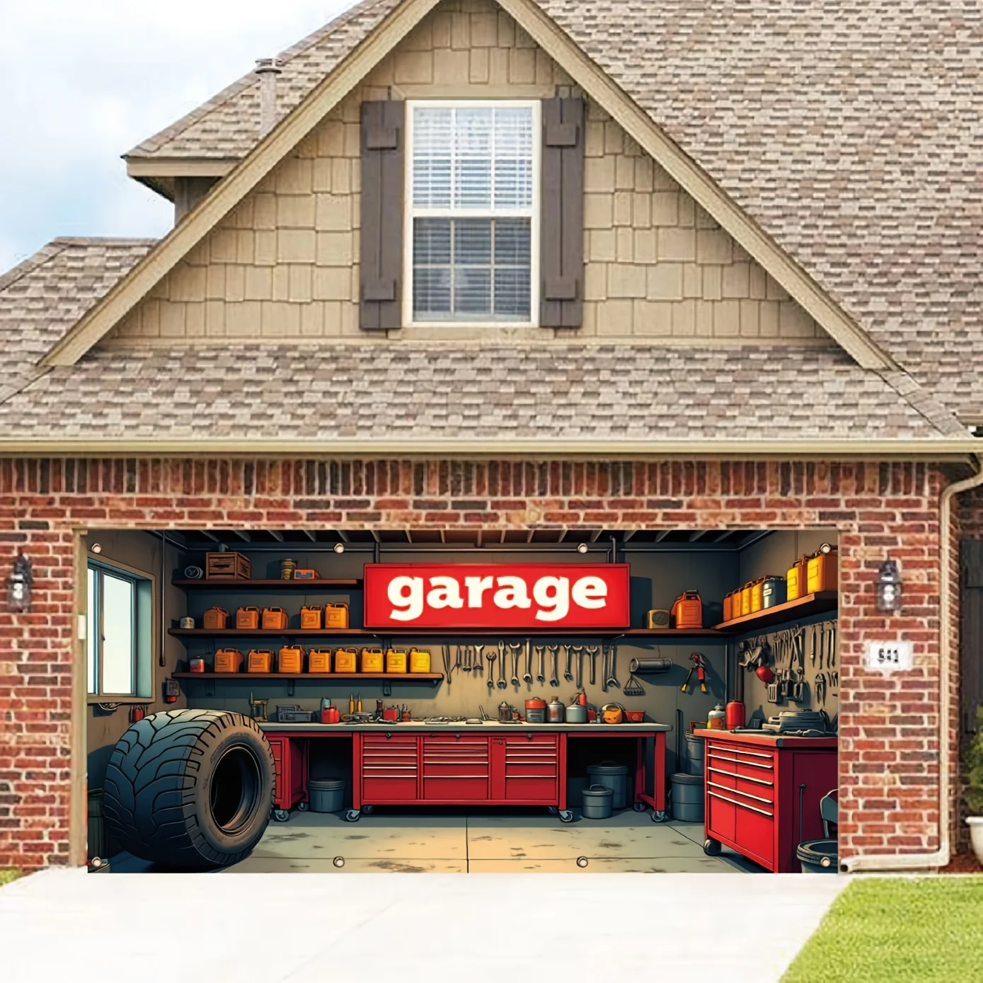 1 ชิ้น, แบนเนอร์โรงรถ, เครื่องมือและยางโรงรถ, วัสดุโพลีเอสเตอร์, เหมาะสำหรับพื้นหลังการถ่ายภาพ