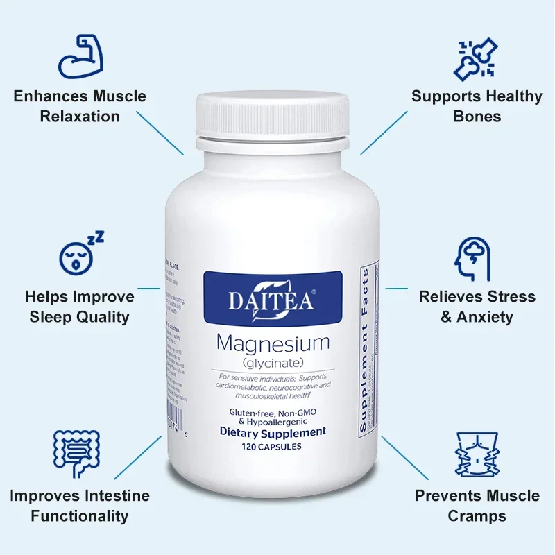 Magnesium Supplement - for Stress, Sleep, Heart Health, Bones, Nerves, Gut Function, Muscle and Metabolism Non-GMO