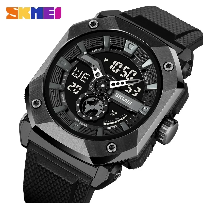 SKMEI 2272 Wristwatches For Men 5Bar Waterproof Stopwatch  Multifunctional 3 Time Countdown Sport Watch Male LED Light Digital