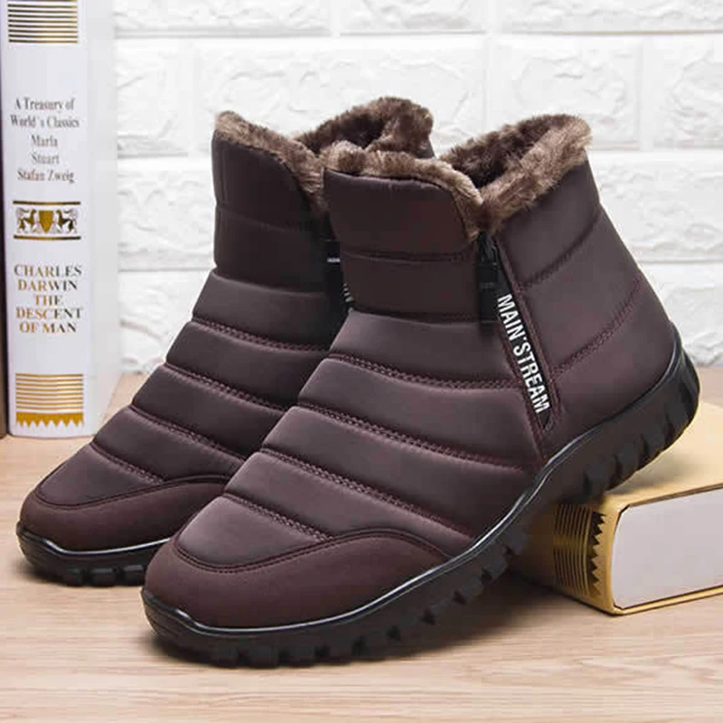 Bottes de neige légères pour hommes, fourrure chaude, bottes de rinçage imperméables, chaussures d'hiver pour hommes, chaussures de travail à plateforme, chaussures pour hommes